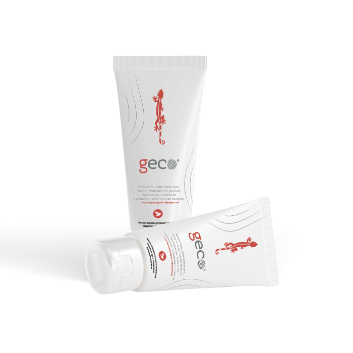 Крем-гель для кожи рук, лица и тела после укусов насекомых, контакта с крапивой, солнечных ожогов с охлаждающим эффектом (туба 100 мл.) с крышкой флип-топ.